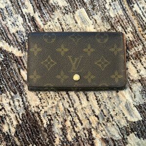 Vtg Louis Vuitton Brown LV Monogram Porte Monnaie Tresor Bifold Wallet M61730